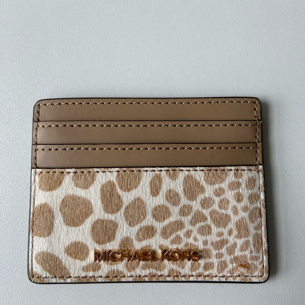 Michael Kors Tan and Cream Leopard Card Holder